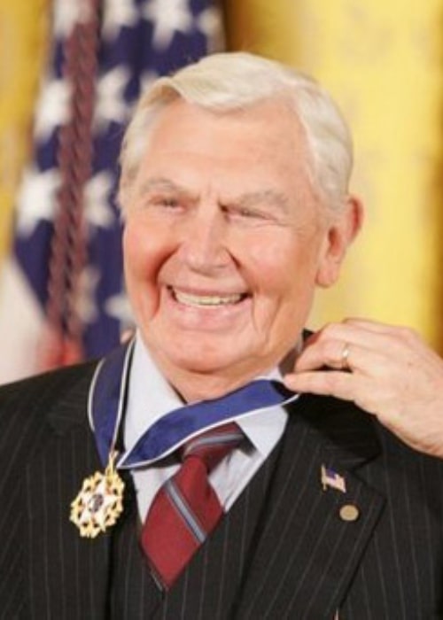 Andy Griffith as seen while receiving the Presidential Medal of Freedom presented to him by President George W. Bush in November 2005