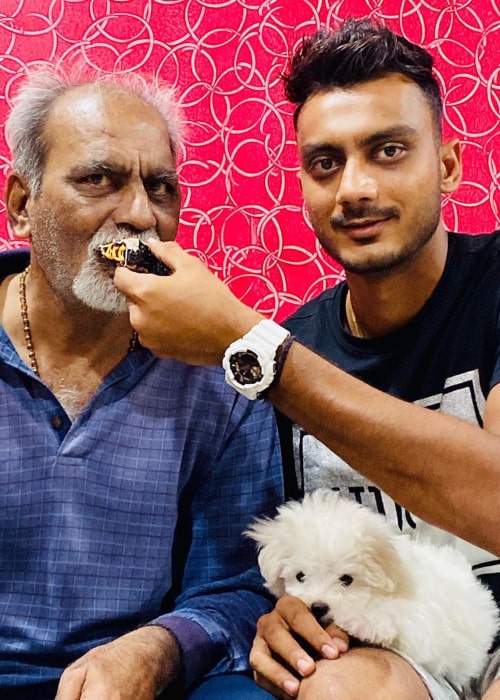 Axar Patel celebrating his father Rajeshbhai Patel's birthday