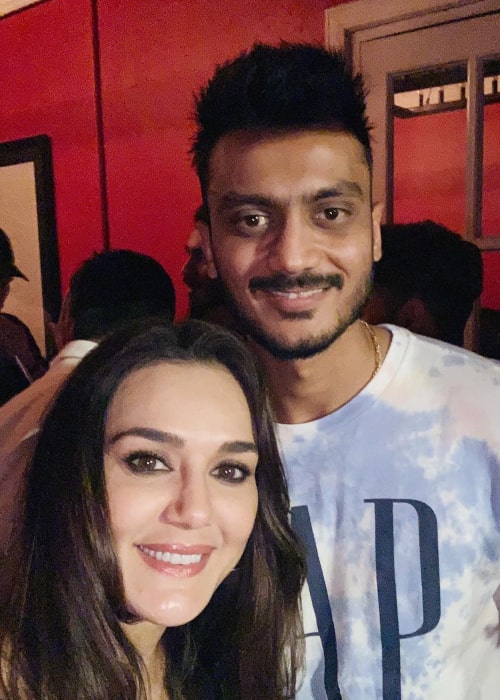 Axar Patel with Bollywood Actress and Kings XI Punjab co-owner Preity Zinta