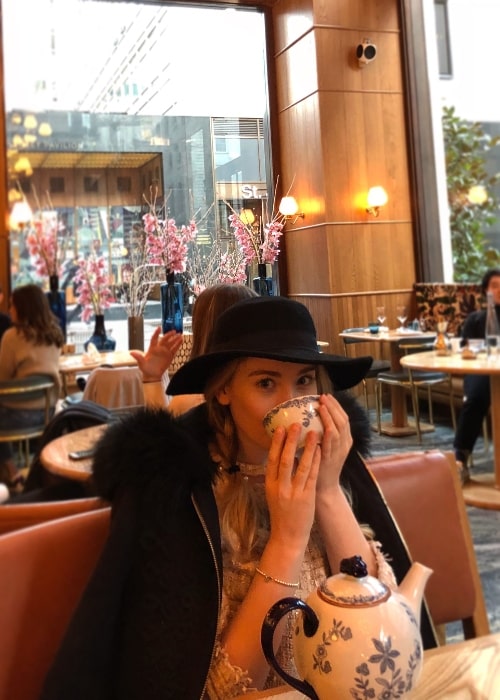 Bethany Lily April as seen while enjoying her tea at Aquavit London in January 2018