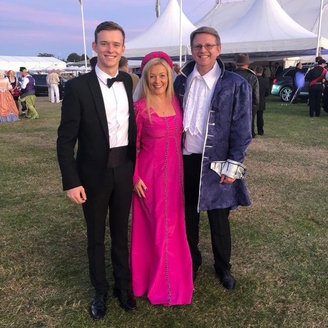 Callum Ilott as seen in a picture taken with his mother and father at the Goodwood Motor Circuit in September 2019 in England