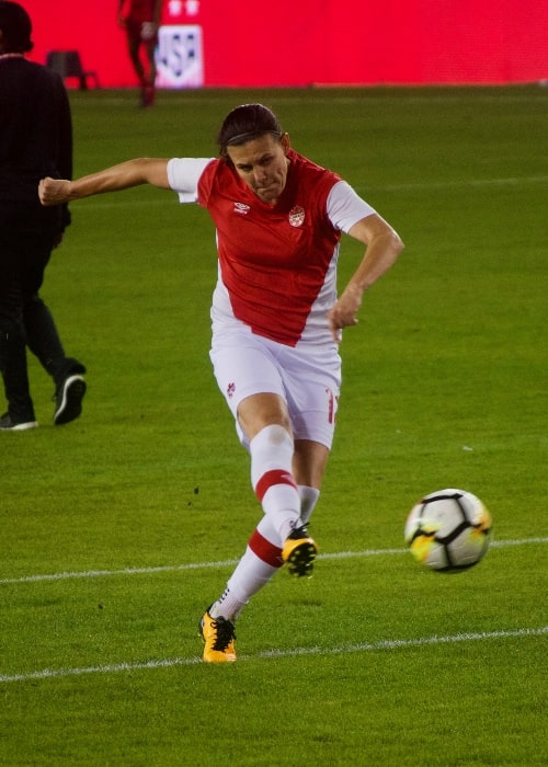 Christine Sinclair as seen in a picture taken while warming up before a game at Avaya Stadium, San Jose, California, on November 12, 2017