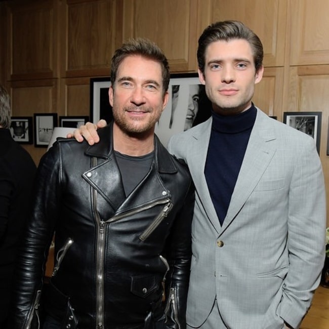 David Corenswet (Right) as seen while posing for the camera alongside Dylan McDermott at the San Vicente Bungalows in West Hollywood, California in February 2020