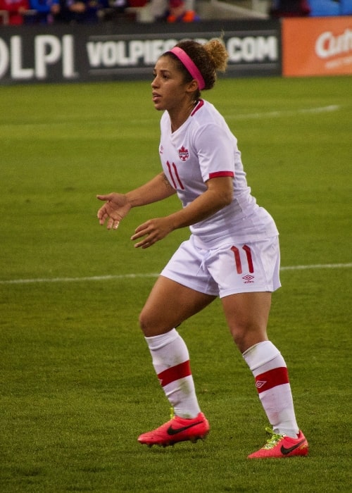 Desiree Scott playing in a friendly at Avaya Stadium, San Jose, California, November 12, 2017