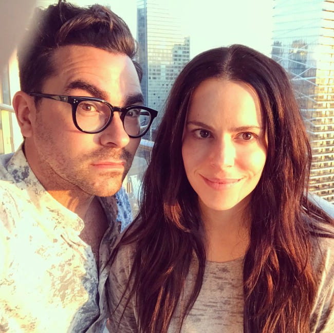 Emily Hampshire and Dan Levy in a selfie in June 2017