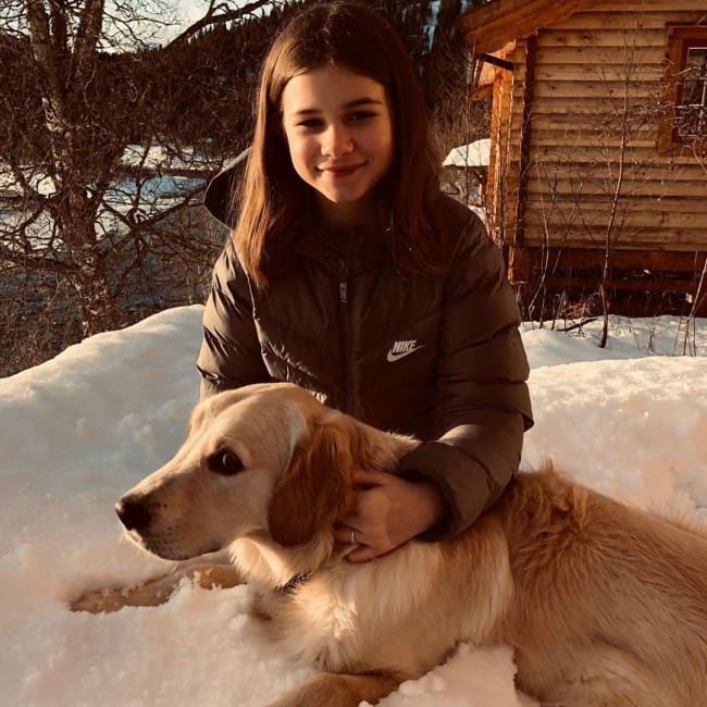 Emma Gunnarsen with her dog as seen in February 2020