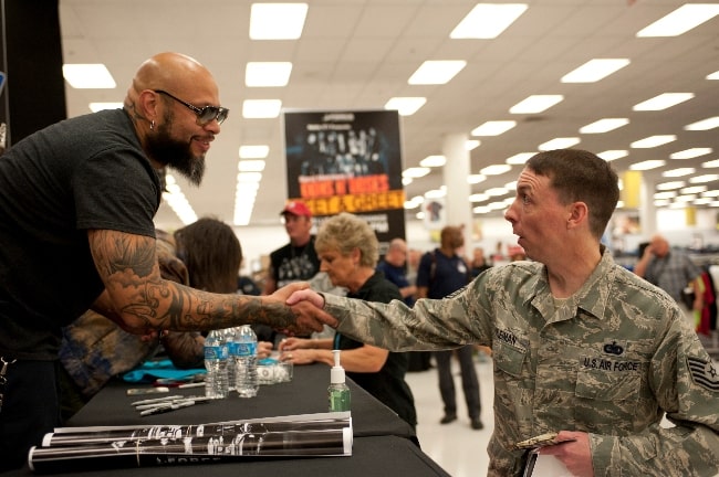 Frank Ferrer (Left) meeting a United States Air Force member in 2014