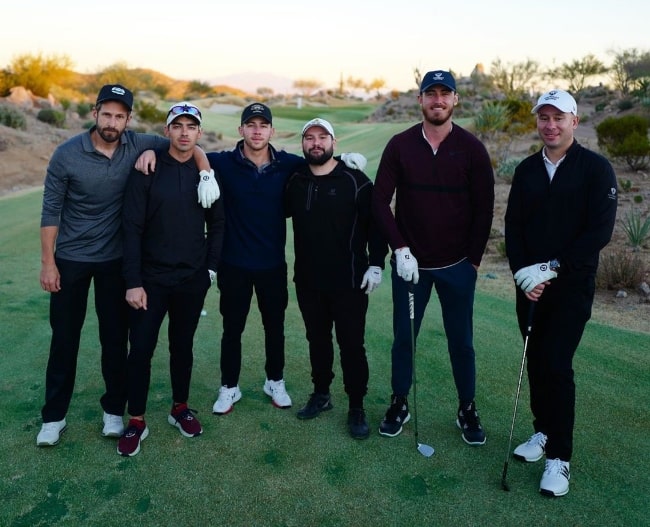 From Left to Right - Hank, Joe Jonas, Nick Jonas, Shay Mooney, Cody Bellinger, and Phil McIntyre enjoying a weekend in January 2020