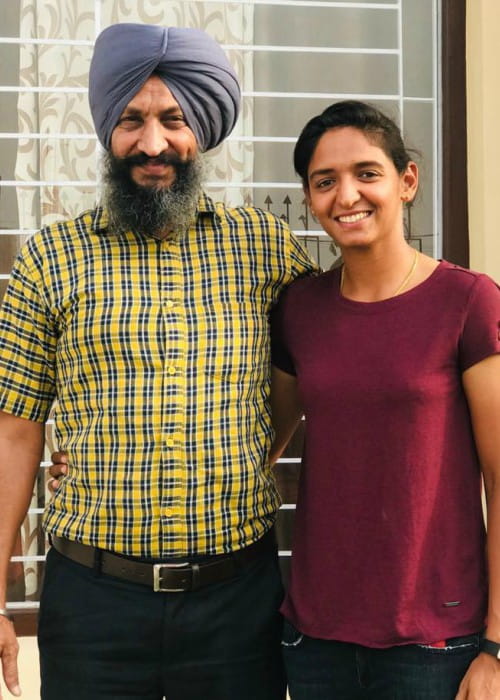 Harmanpreet Kaur with her father as seen in June 2019