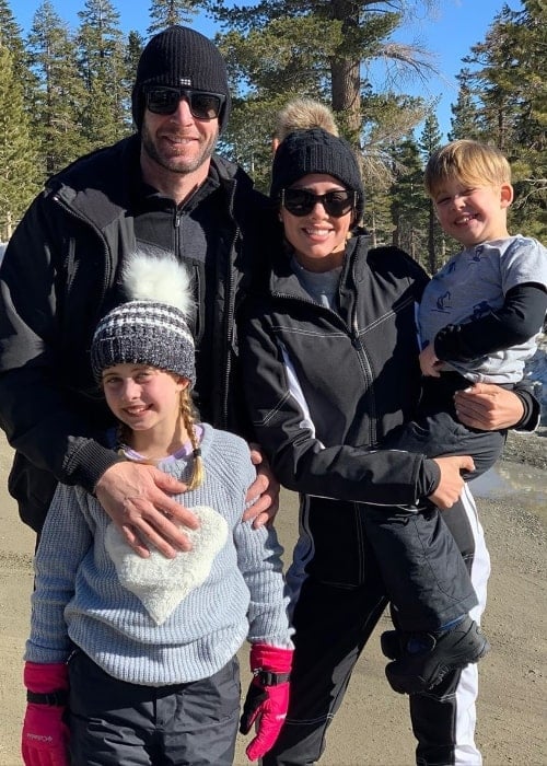 Heather Rae Young as seen while posing for a picture alongside her family during their skisnowboard trip at Mammoth Lakes in Mono County, California, United States in January 2020