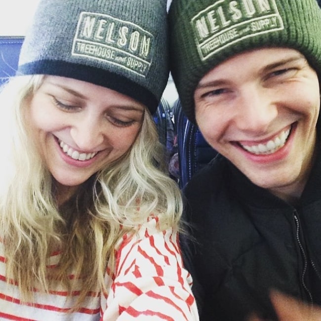 Hunter Parrish as seen while smiling in a picture alongside his wife, Kathryn, in January 2016