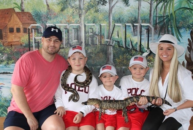 Jennifer Ellison as seen while posing for a picture alongside her family at Gatorland in Orlando, Florida in December 2019