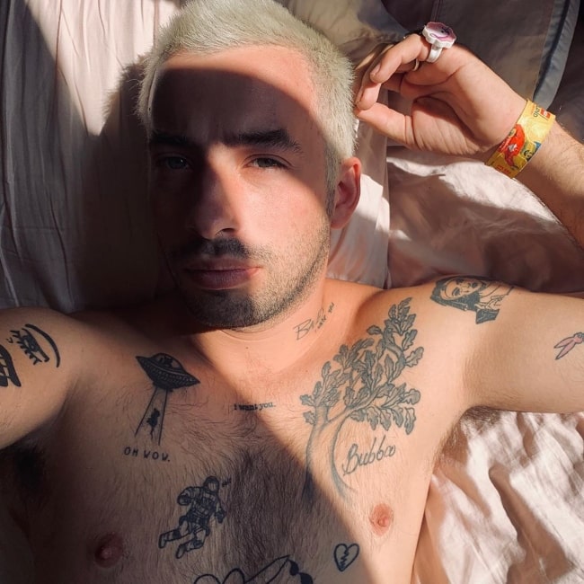 Jimmy Bennett as seen while taking a shirtless selfie in October 2019