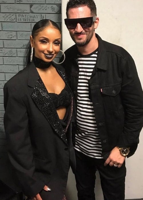 Jon B. posing for a picture alongside singer Mýa in Houston, Texas, United States in June 2019