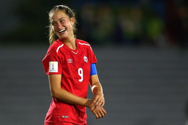 Jordyn Huitema during an International appearance for Canada in January 2019