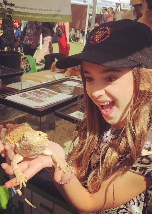 Julia Butters as seen in a picture taken while she held a lizard during the wildlife celebration event in Griffith Park in Los Angeles in October 2019