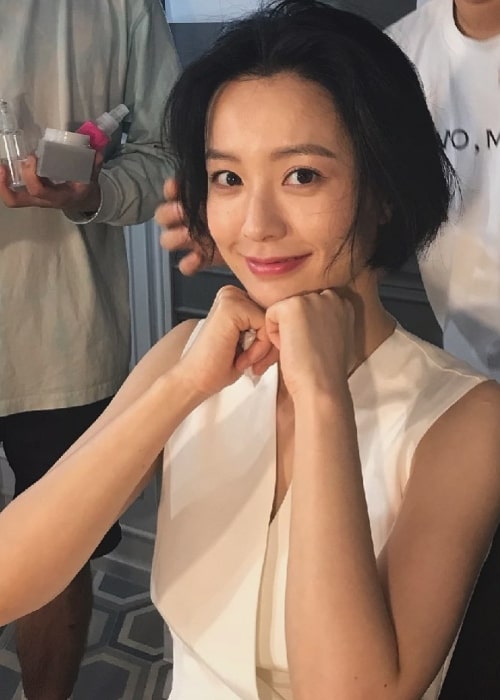 Jung Yu-mi as seen while smiling for the camera in 2019