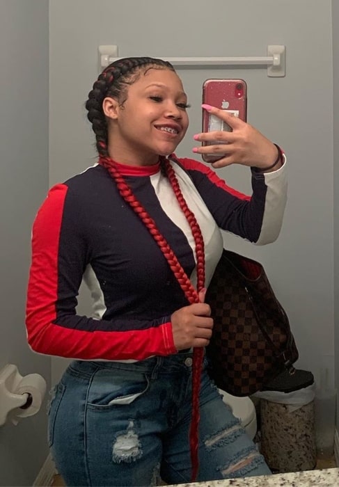 Kung-Fu as seen while taking a mirror selfie showing her braids in June 2019