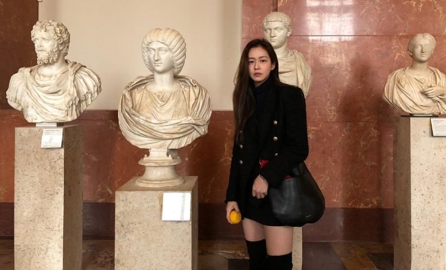 Kyung Soo-jin as seen while posing for a picture at Musée du Louvre in Paris, France in January 2019