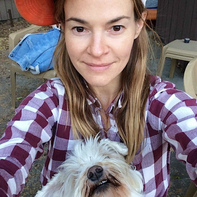 Leisha Hailey in a selfie with her dog as seen in January 2020