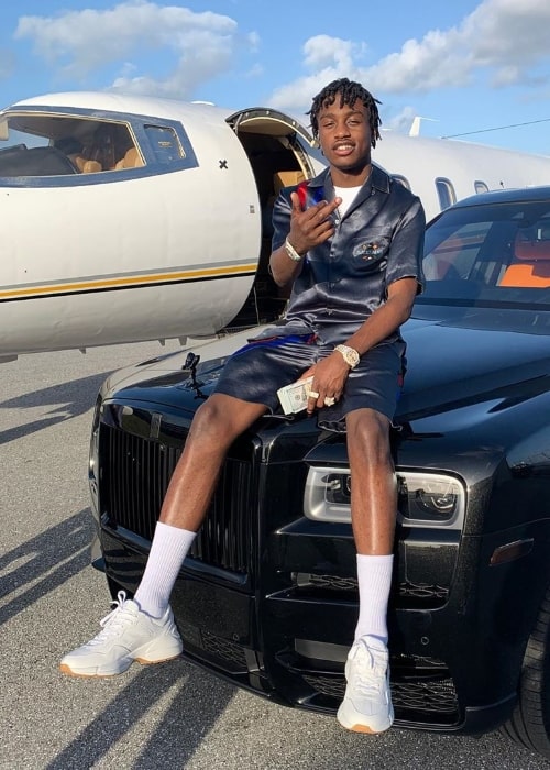 Lil Tjay as seen while posing for a picture in Miami, Florida in January 2020