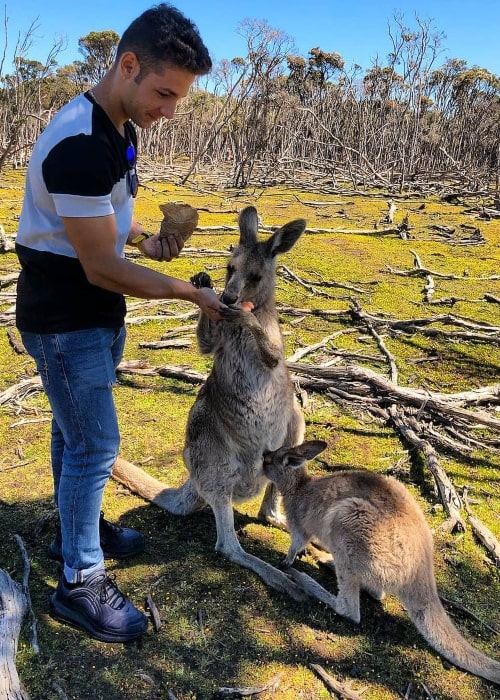 Lorenzo Dalla Porta as seen in a picture taken while he was feeding a mother Kangaroo in Australia in October 2019