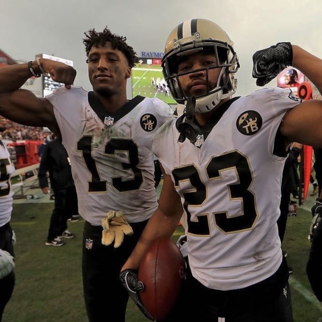 Michael Thomas as seen in a picture taken with fellow professional American football player Marshon Lattimore in February 2019