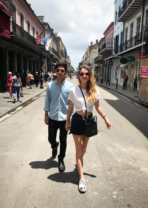 Nathalia Ramos and Derek An as seen while strolling around at the French Quarter in New Orleans, Louisiana, United States in May 2017