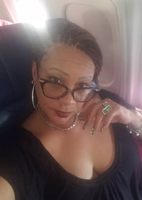 Patrice Lovely as seen in a selfie taken while in plane at the Chicago O'Hare International Airport in June 2019