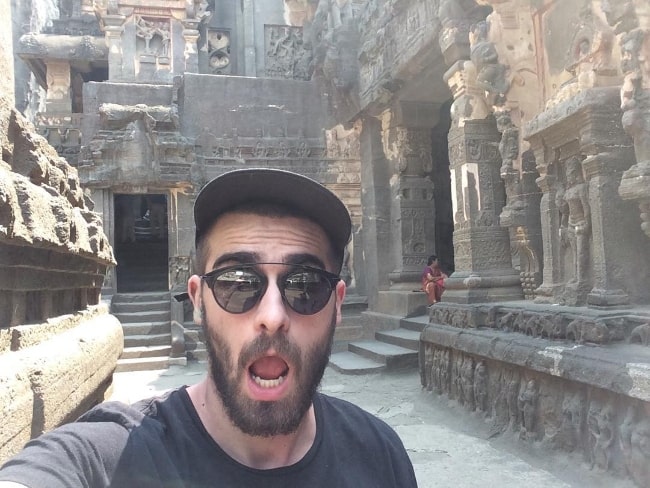 Quebonafide as seen while taking a goofy selfie at Ellora Caves in Verul, Maharashtra, India in March 2016