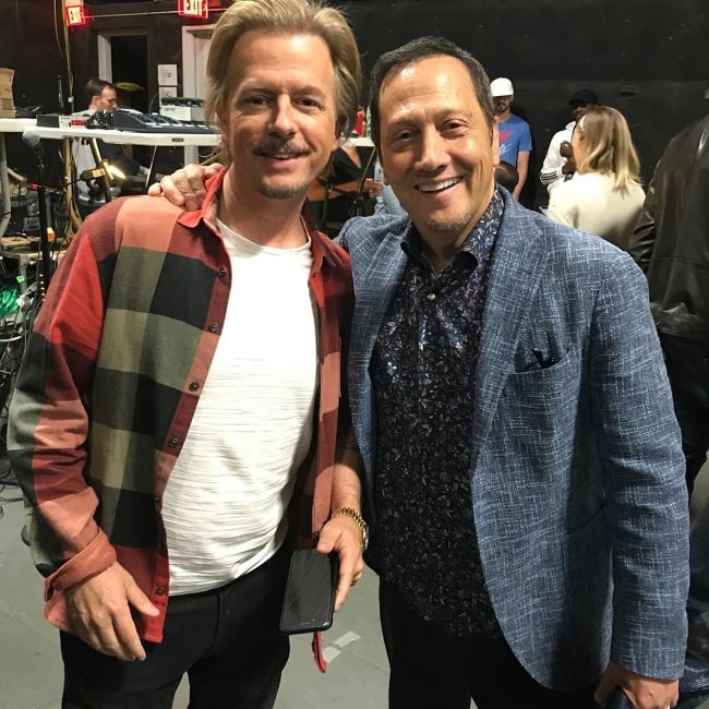 Rob Schneider (Right) posing for a picture alongside David Spade in September 2019