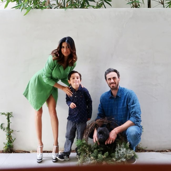 Ryan Miller as seen in a picture taken with his wife Noureen DeWulf, son Bodhi Ryan Miller, and the family dog in Manhattan Beach, California in December 2019