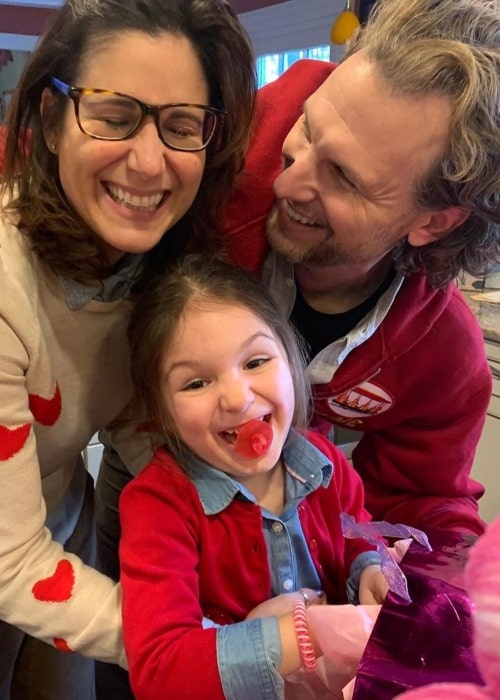 Stephanie J. Block as seen in a picture taken with her husband Sebastian Arcelus and their daughter Vivienne Helena Arcelus in February 2020