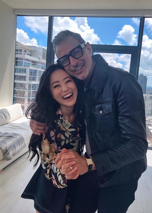 Stephanie Soo and American actor Jeff Goldblum during the shoot for a mukbang video for Stephanie's YouTube Channel in May 2019