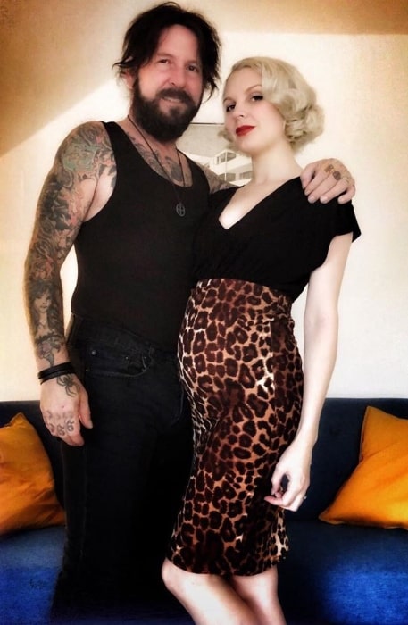 Tracii Guns as seen while posing for a picture alongside his pregnant wife Siri Luk Guns in Aarhus, Denmark in October 2019