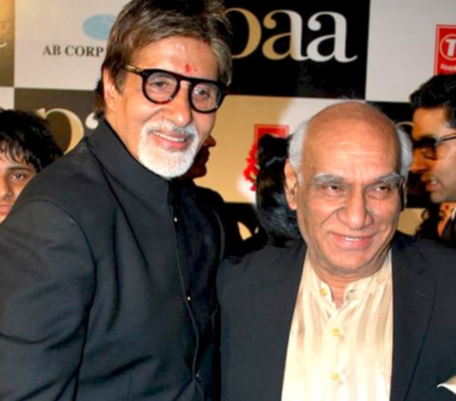 Yash Chopra (Right) as seen alongside Amitabh Bachchan at the premiere of 'Paa' in 2009