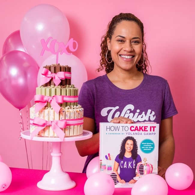 Yolanda Gampp promoting her cookbook, as seen in February 2020