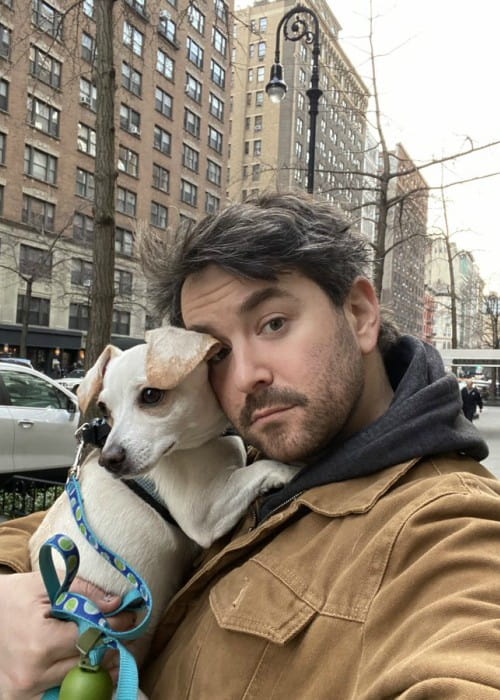 Alex Brightman in a selfie with his dog as seen in February 2020