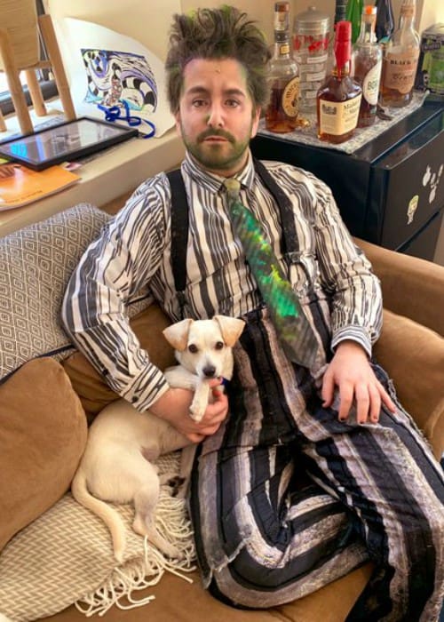 Alex Brightman with his dog as seen in August 2019