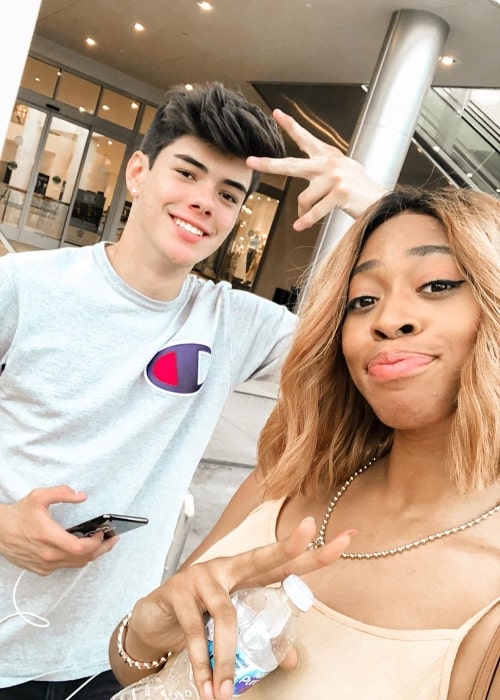 Alex Ojeda as seen while posing for a selfie alongside Drea in Los Angeles, California in July 2019