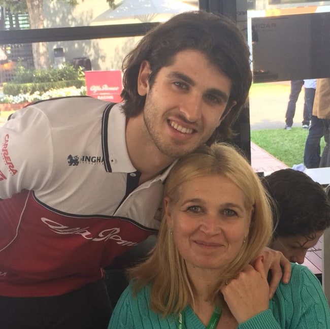 Antonio Giovinazzi and his mother, as seen in May 2019