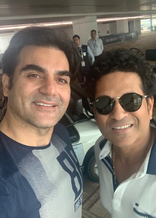 Arbaaz Khan with former Indian cricketer Sachin Tendulkar, as seen in April 2019