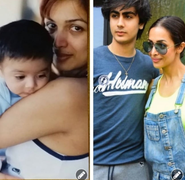 Arhaan Khan as seen with his mother when he was a baby and also when he turned 17 years old