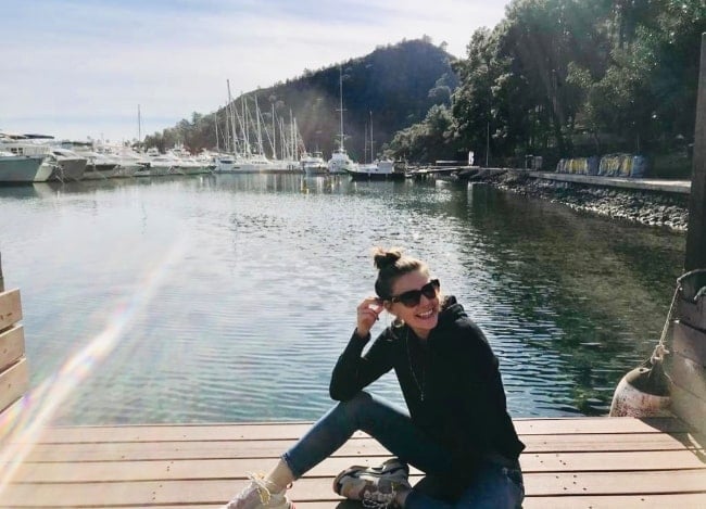 Aslı Enver as seen while posing for a stunning picture in Göcek in Muğla Province, Turkey in January 2019