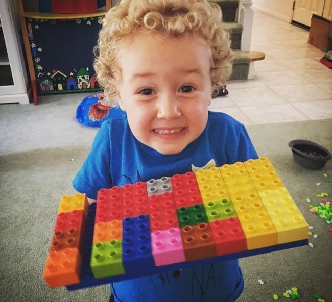 Baby Jacob displaying his creation in October 2016