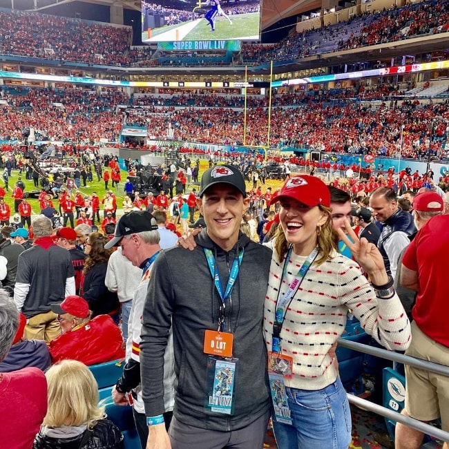 Candace Nelson as seen while posing for a picture alongside her husband at Hard Rock Stadium in Miami Gardens, Florida in February 2020