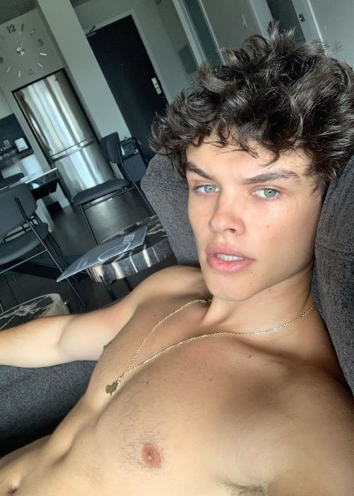 Curran Walters as seen while taking a shirtless selfie in September 2019