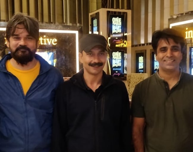 Deepak Dobriyal with the cast and crew screening for the film Baba in July 2019