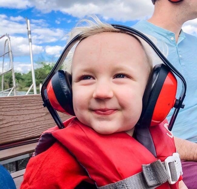 Duncan Ballinger enjoying an air boat ride in Florida in March 2020 wearing headphones for ear protection from the loud boat fan