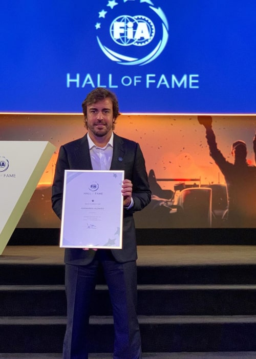 Fernando Alonso after being inducted into the FIA Hall of Fame in December 2019